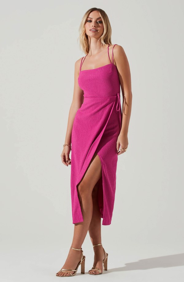 Brinda Wrap Mini İnçe Kesim Pembe Elbise